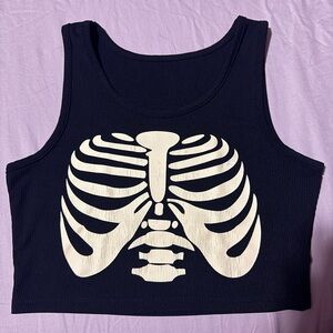 Black Ribbed Skeleton Crop Top
